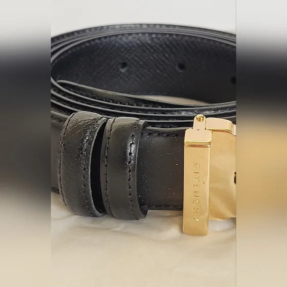 GIVENCHY Black Leather Belt - Gold Buckle - Made in Italy - Picture 2 of 6